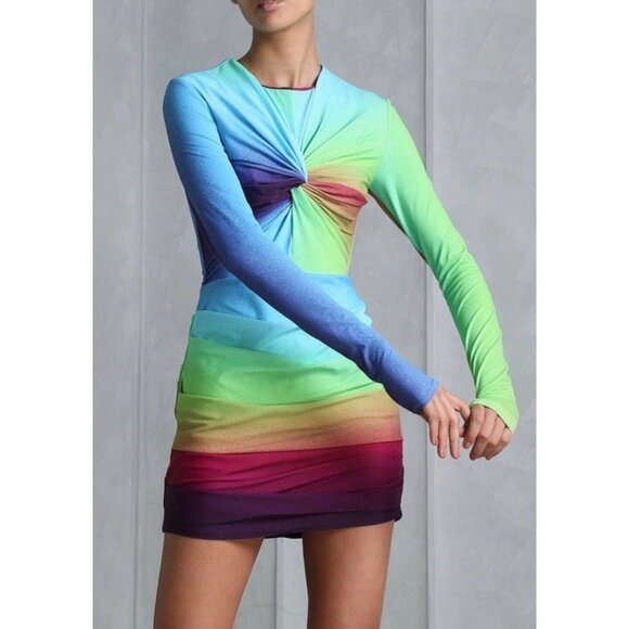 NEW Alex Perry Halton Lycra Crew Twist Ruched Mini Dress - Picture 6 of 11